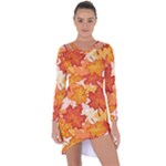 Autumn Leaves Pattern Asymmetric Cut-Out Shift Dress