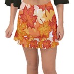 Autumn Leaves Pattern Fishtail Mini Chiffon Skirt