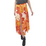 Autumn Leaves Pattern Velour Split Maxi Skirt