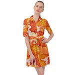 Autumn Leaves Pattern Belted Shirt Dress