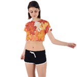 Autumn Leaves Pattern Tie Back Short Sleeve Crop Tee