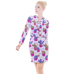 Button Long Sleeve Dress 