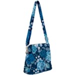 Blue Floral Print  Zipper Messenger Bag