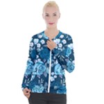 Blue Floral Print  Casual Zip Up Jacket