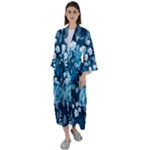 Blue Floral Print  Maxi Satin Kimono