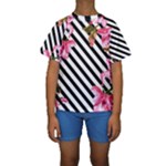 Pink Floral Stripes Kids  Short Sleeve Swimwear