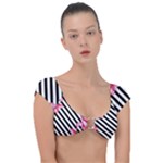Pink Floral Stripes Cap Sleeve Ring Bikini Top