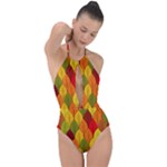 Autumn Leaves Plunge Cut Halter Swimsuit