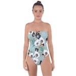 Black White Floral Print Tie Back One Piece Swimsuit