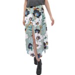 Black White Floral Print Velour Split Maxi Skirt