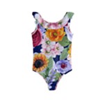 Watercolor Print Floral Design Kids  Frill Swimsuit