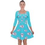 Azure blue and Crazy kitties pattern, cute kittens, cartoon cats theme Quarter Sleeve Skater Dress