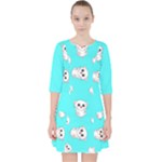 Azure blue and Crazy kitties pattern, cute kittens, cartoon cats theme Pocket Dress