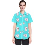 Azure blue and Crazy kitties pattern, cute kittens, cartoon cats theme Women s Short Sleeve Shirt