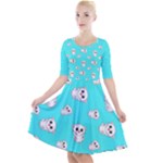 Azure blue and Crazy kitties pattern, cute kittens, cartoon cats theme Quarter Sleeve A-Line Dress