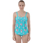 Azure blue and Crazy kitties pattern, cute kittens, cartoon cats theme Twist Front Tankini Set