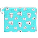 Azure blue and Crazy kitties pattern, cute kittens, cartoon cats theme Canvas Cosmetic Bag (XXL)