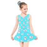 Azure blue and Crazy kitties pattern, cute kittens, cartoon cats theme Kids  Skater Dress Swimsuit