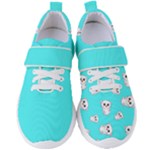 Azure blue and Crazy kitties pattern, cute kittens, cartoon cats theme Women s Velcro Strap Shoes