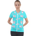Azure blue and Crazy kitties pattern, cute kittens, cartoon cats theme Short Sleeve Zip Up Jacket