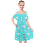 Azure blue and Crazy kitties pattern, cute kittens, cartoon cats theme Kids  Cut Out Shoulders Chiffon Dress