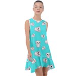 Azure blue and Crazy kitties pattern, cute kittens, cartoon cats theme Frill Swing Dress