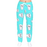 Azure blue and Crazy kitties pattern, cute kittens, cartoon cats theme Women velvet Drawstring Pants