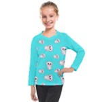 Azure blue and Crazy kitties pattern, cute kittens, cartoon cats theme Kids  Long Mesh Tee