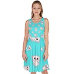 Azure blue and Crazy kitties pattern, cute kittens, cartoon cats theme Knee Length Skater Dress With Pockets