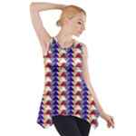 Colorful triangles pattern, retro style theme, geometrical tiles, blocks Side Drop Tank Tunic