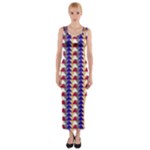 Colorful triangles pattern, retro style theme, geometrical tiles, blocks Fitted Maxi Dress