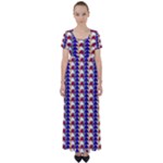 Colorful triangles pattern, retro style theme, geometrical tiles, blocks High Waist Short Sleeve Maxi Dress