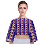 Colorful triangles pattern, retro style theme, geometrical tiles, blocks Tie Back Butterfly Sleeve Chiffon Top