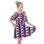Colorful triangles pattern, retro style theme, geometrical tiles, blocks Kids  Shoulder Cutout Chiffon Dress