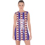 Colorful triangles pattern, retro style theme, geometrical tiles, blocks Lace Up Front Bodycon Dress