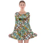 Multicolored Collage Print Pattern Mosaic Long Sleeve Skater Dress