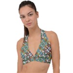 Multicolored Collage Print Pattern Mosaic Halter Plunge Bikini Top