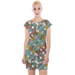 Multicolored Collage Print Pattern Mosaic Cap Sleeve Bodycon Dress