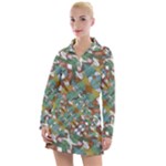 Multicolored Collage Print Pattern Mosaic Women s Long Sleeve Casual Dress