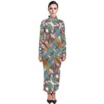 Multicolored Collage Print Pattern Mosaic Turtleneck Maxi Dress