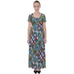 Multicolored Collage Print Pattern Mosaic High Waist Short Sleeve Maxi Dress