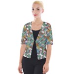 Multicolored Collage Print Pattern Mosaic Cropped Button Cardigan