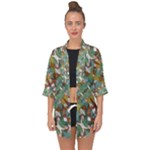 Multicolored Collage Print Pattern Mosaic Open Front Chiffon Kimono