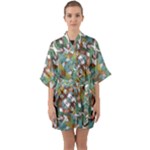 Multicolored Collage Print Pattern Mosaic Half Sleeve Satin Kimono 