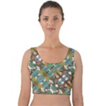 Multicolored Collage Print Pattern Mosaic Velvet Crop Top