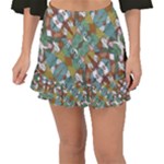 Multicolored Collage Print Pattern Mosaic Fishtail Mini Chiffon Skirt