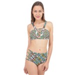 Multicolored Collage Print Pattern Mosaic Cage Up Bikini Set