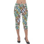 Multicolored Collage Print Pattern Mosaic Lightweight Velour Capri Leggings 