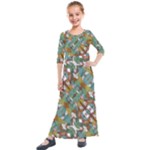 Multicolored Collage Print Pattern Mosaic Kids  Quarter Sleeve Maxi Dress