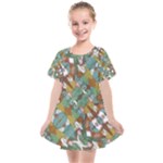 Multicolored Collage Print Pattern Mosaic Kids  Smock Dress